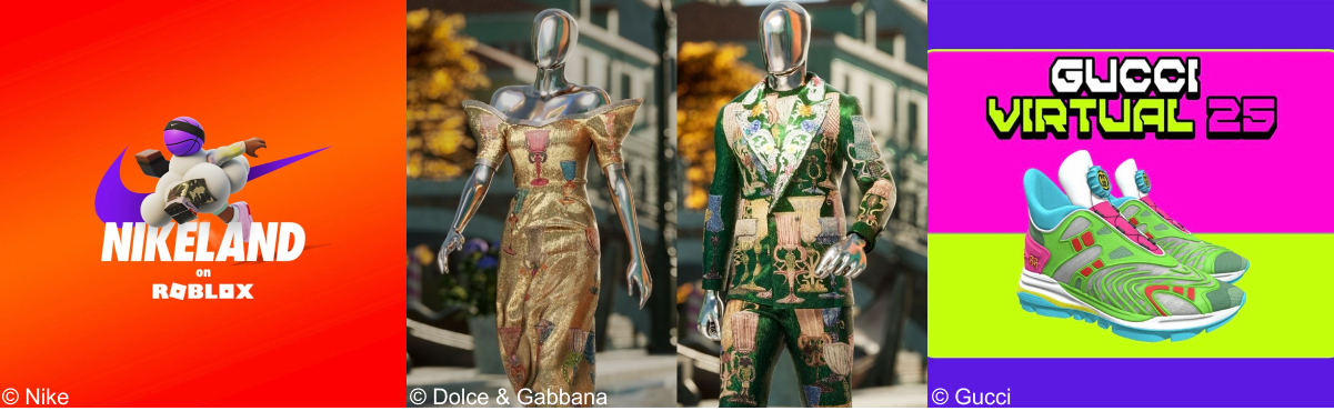 Example of 3 fashion experiences in the metaverse - Nike in roblox - D&G fashion show, Gucci Digital collection